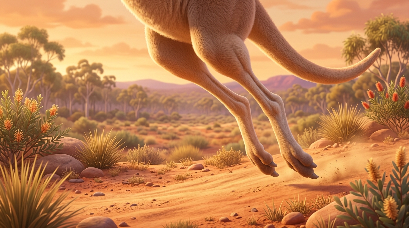 Close-up of kangaroo's powerful hind legs in jumping position