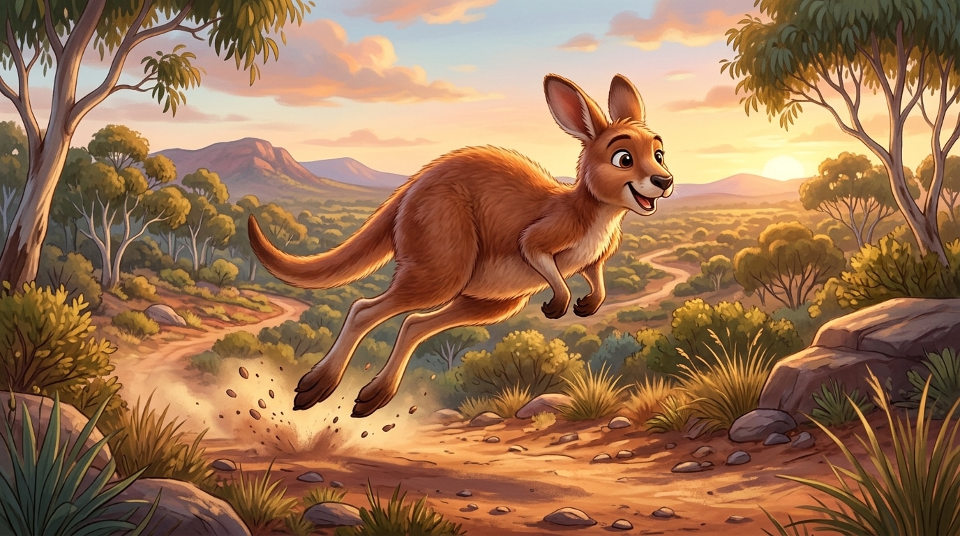Slow-motion footage of kangaroo bending down and then launching into a jump